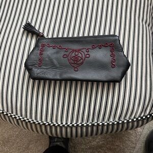 Manolo Blahnik Neiman Marcus Leather Clutch Black Embroidered VTG